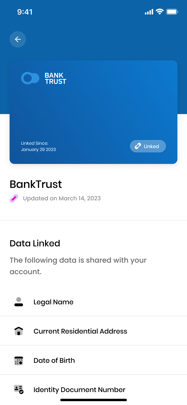 Banktrust Account Single Screen