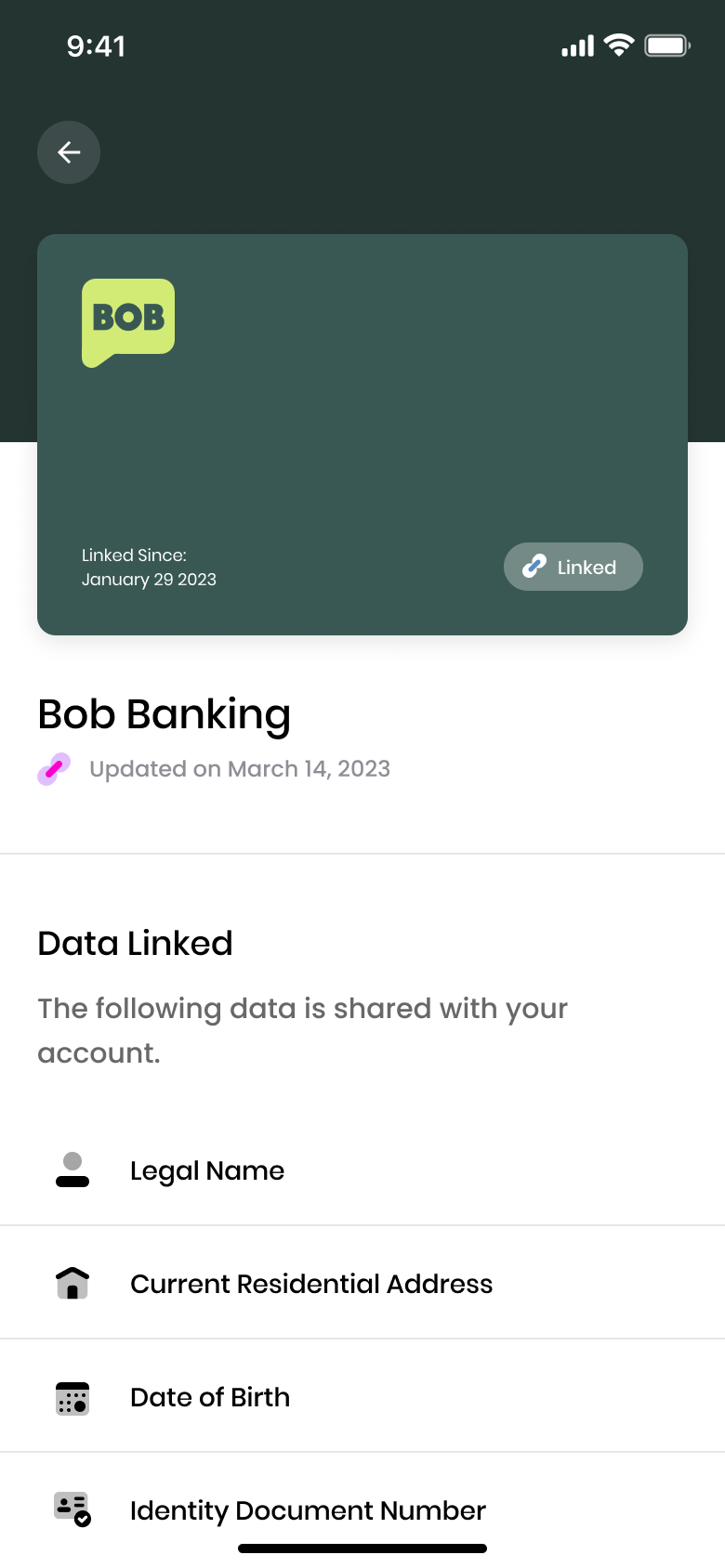 Bob Account Single Screen